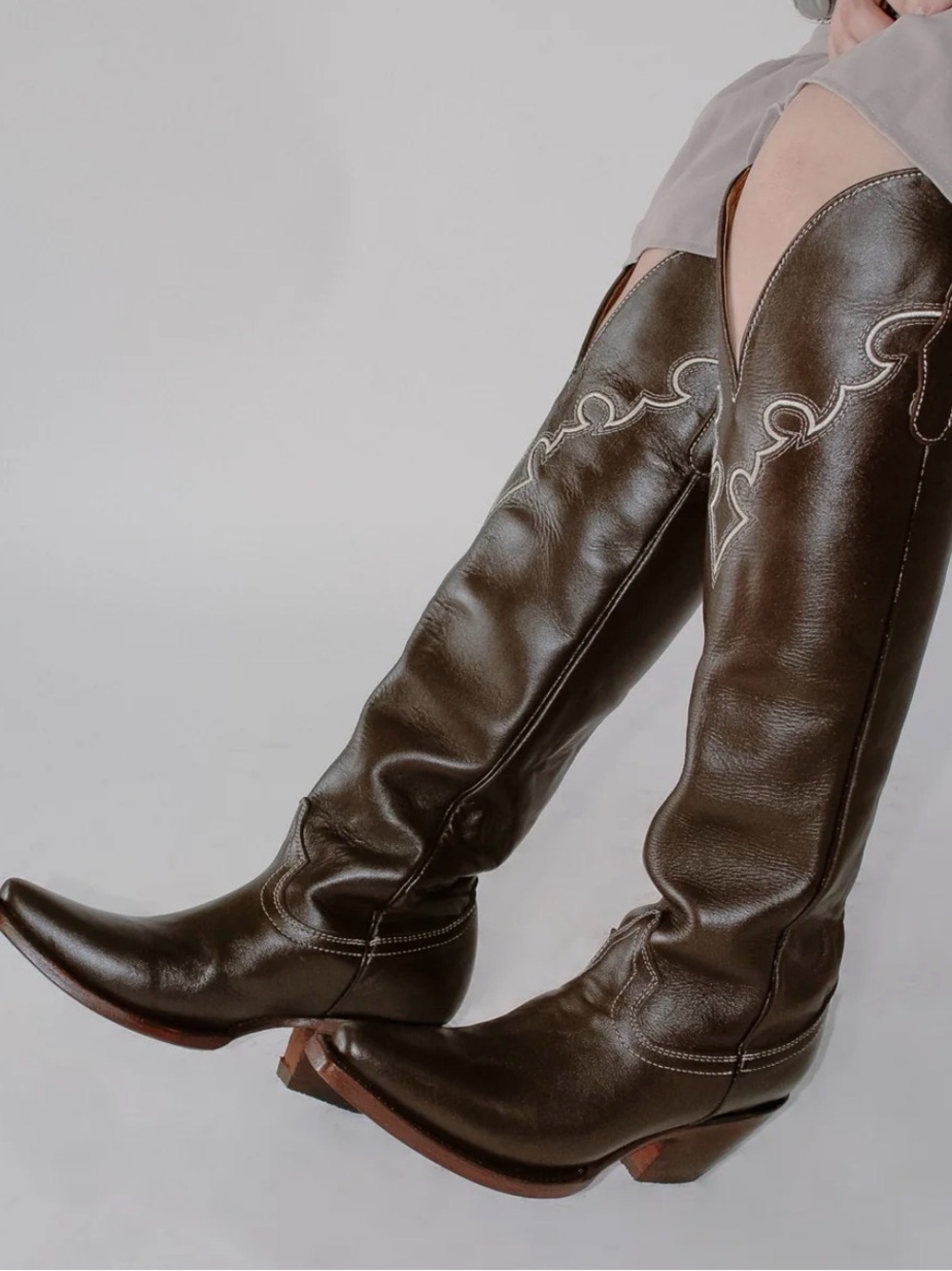 Women’s Dark Brown Leather Knee-High Western Boots